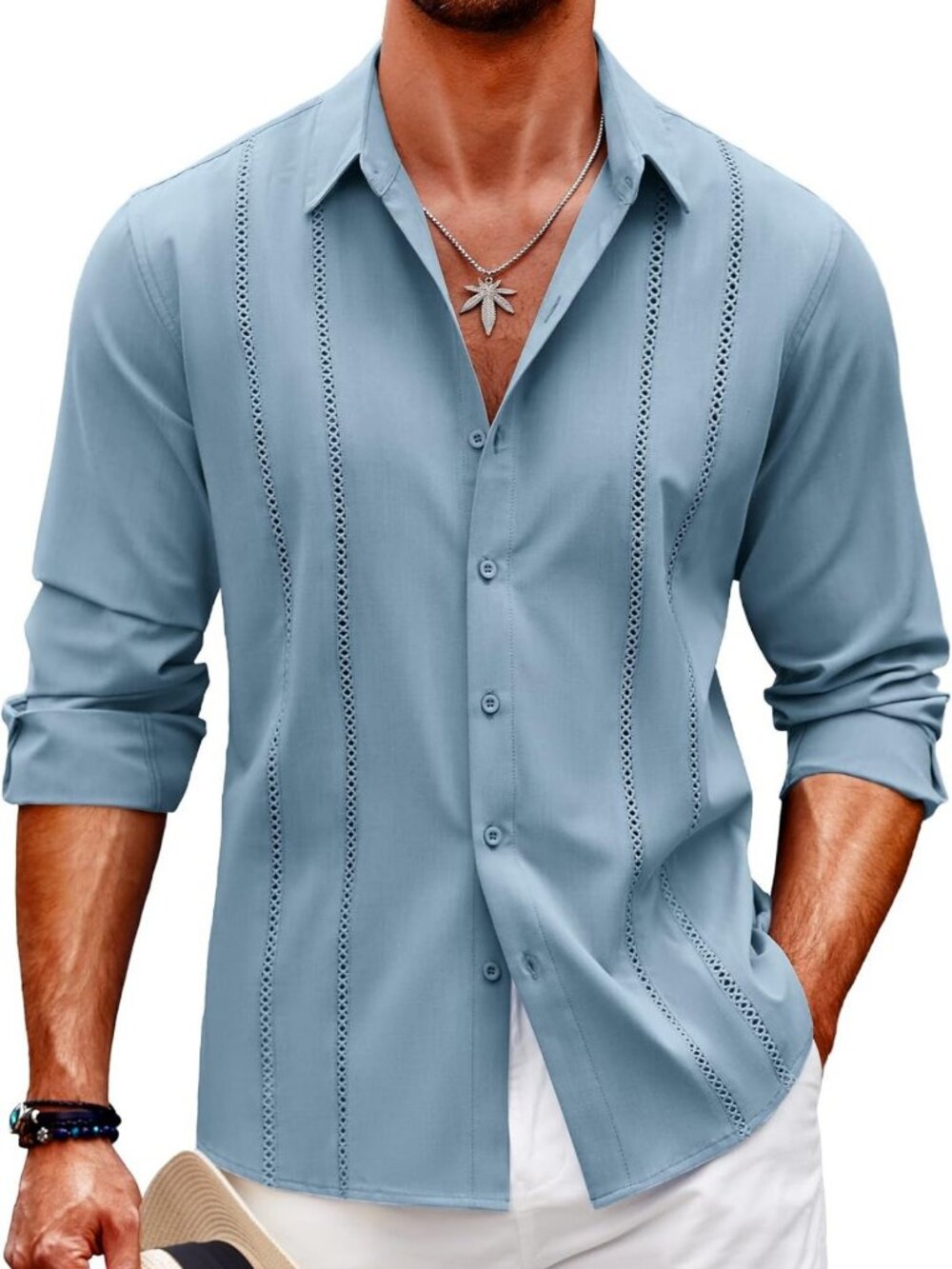 Stylish Men's Cuban Guayabera Shirt | Casual Long Sleeve Button Down for Summer